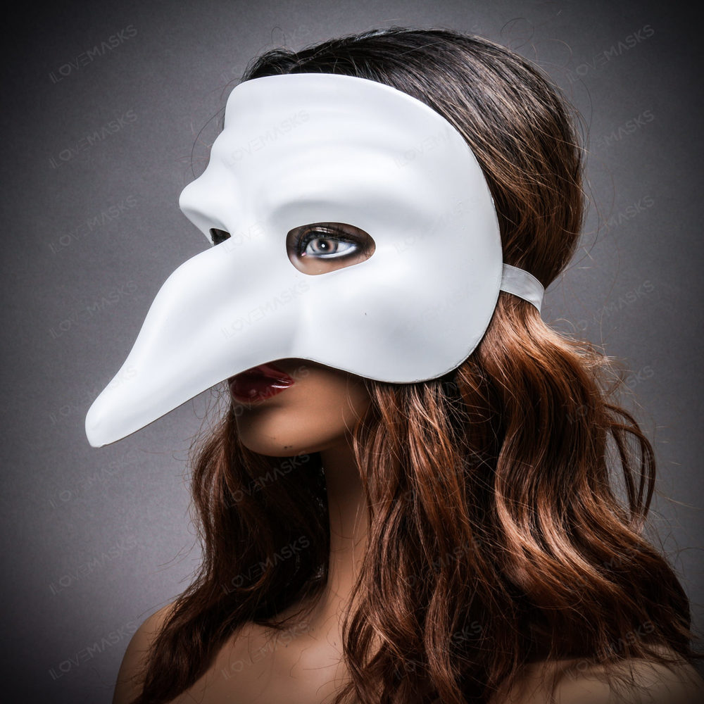 Long Nose Pantalone Venetian Masquerade Mask - White - Picture 7 of 10